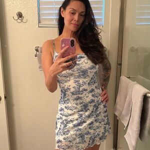 Blue and White Toile Print Dress